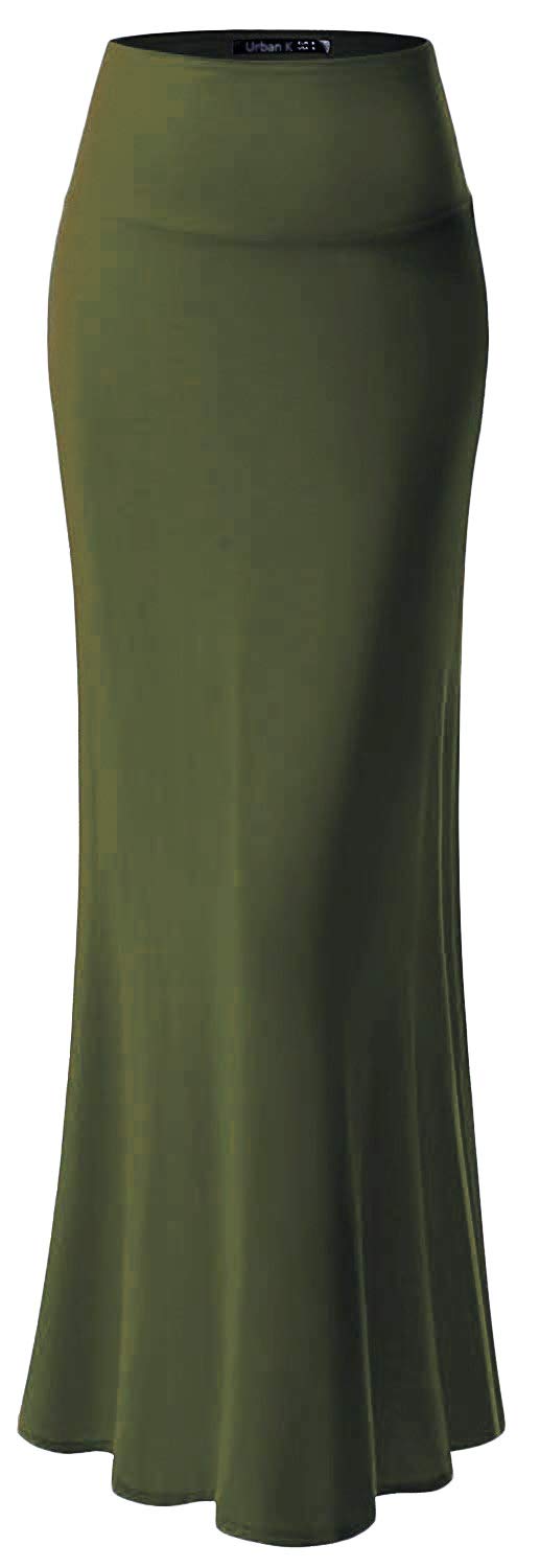 URBAN K Womens Basic Foldable High Waist Regular and Plus Size Maxi Skirts