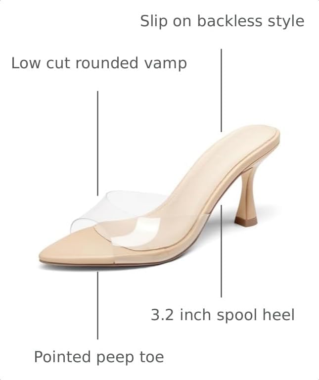 Coutgo Womens Kitten Heel Sandals Heeled Mules Pointed Open Toe High Heels