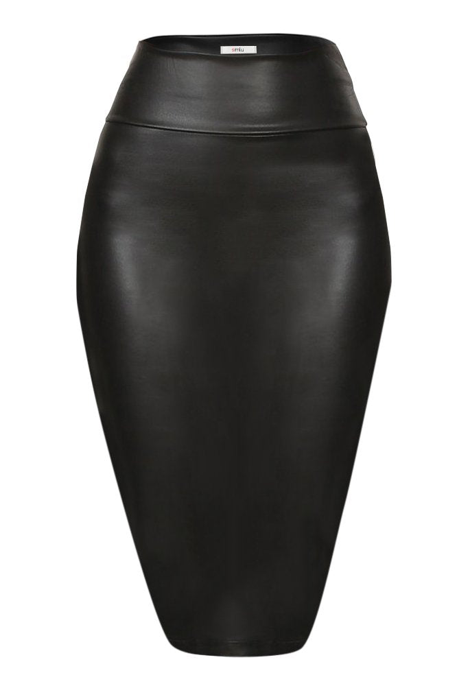 Faux Leather Skirts for Women High Waisted Leather Bodycon Pencil Skirt