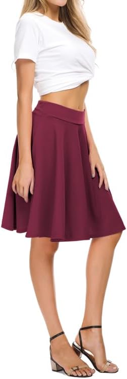 Urban CoCo Women's Basic Midi Skirt Versatile Stretchy Flared Casual High Waisted Skirt