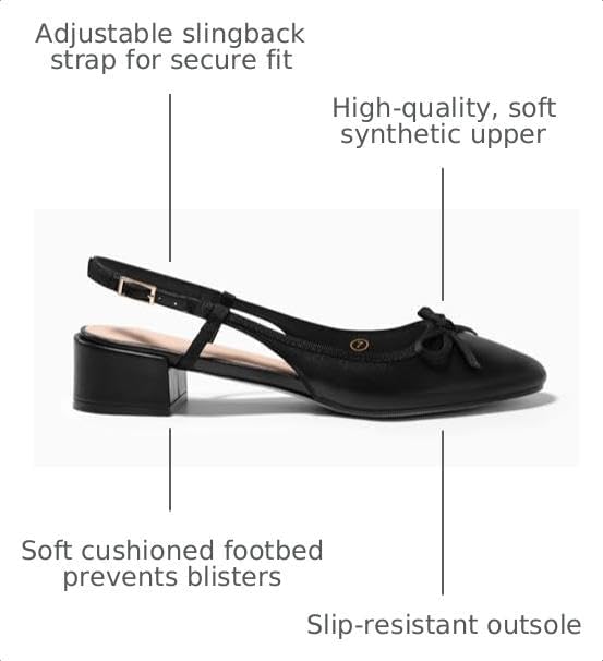 Coutgo Womens Chunky Low Heels Slingback Ballet Bow Pumps Closed Toe Wedding Dress Shoes