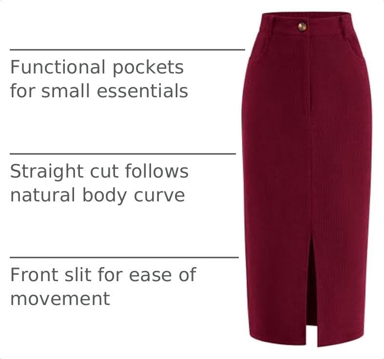 PRETTYGARDEN Corduroy Pencil Skirt Women Fall Fashion Midi Skirts Dressy