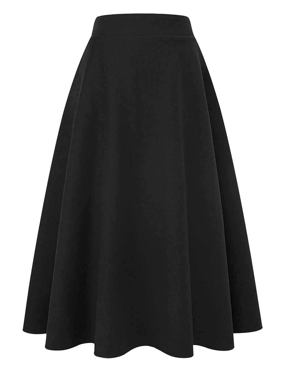 IDEALSANXUN Womens Plaid Wool Skirts Elastic Waist A-Line Pleated Tartan Long Skirts