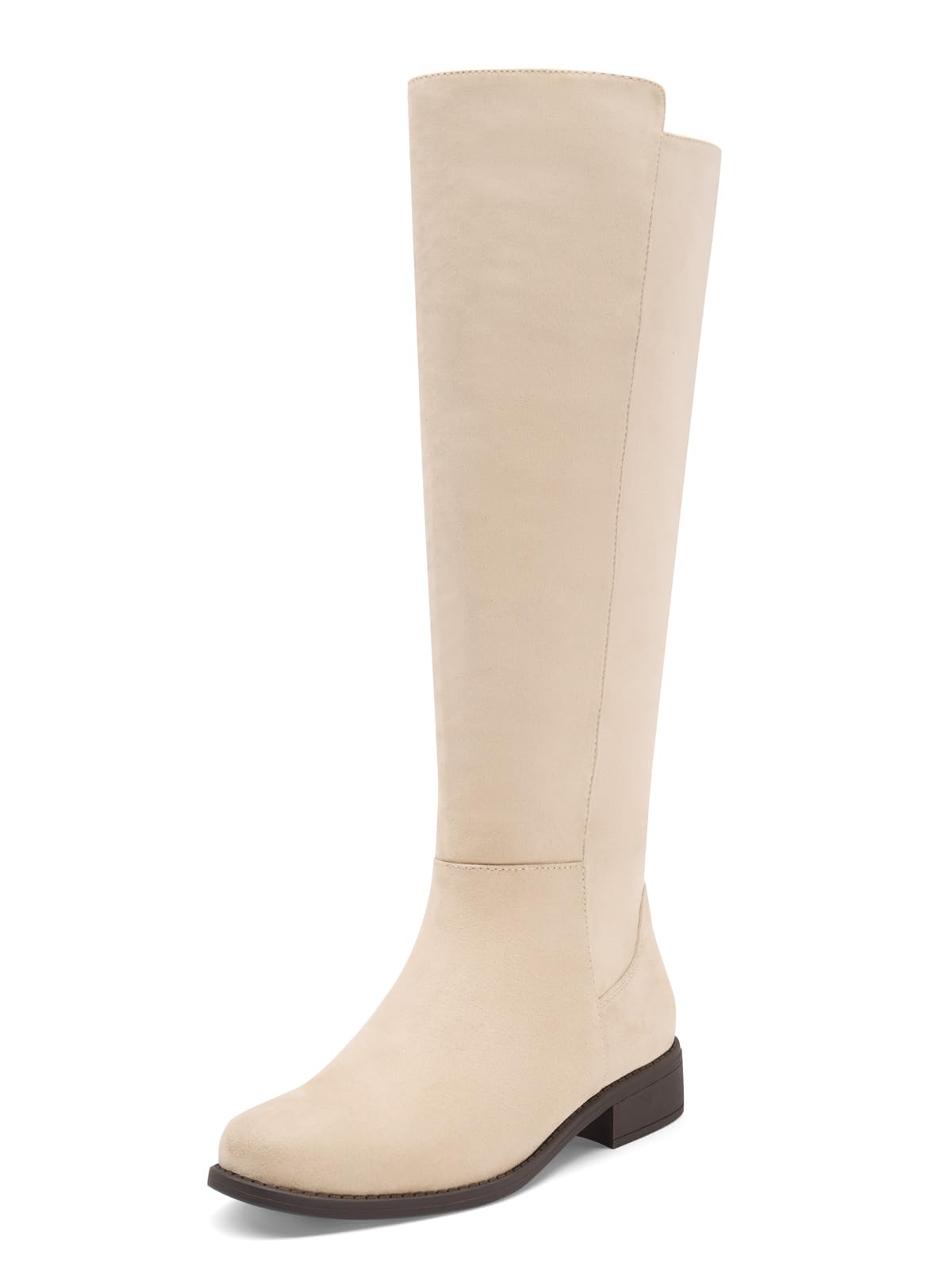 Coutgo Knee High Boots Women Flat Low Heel Round Toe Zip Riding Tall Boots