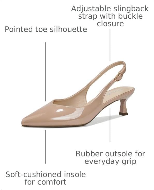 Women's Pointed Toe Kitten Heels, 2 Inch Slingback Pumps