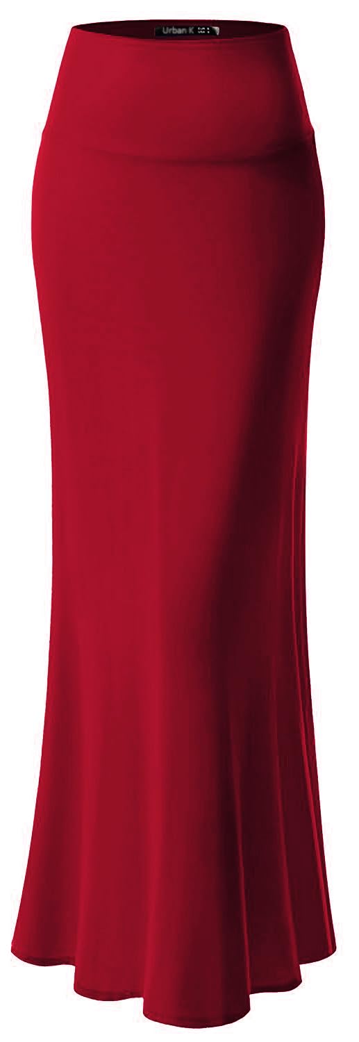 URBAN K Womens Basic Foldable High Waist Regular and Plus Size Maxi Skirts