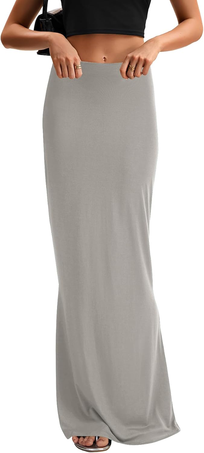KIFOVEN Women's High Waist Elastic Flare Sexy Bodycon Basic Slim Maxi Skirt