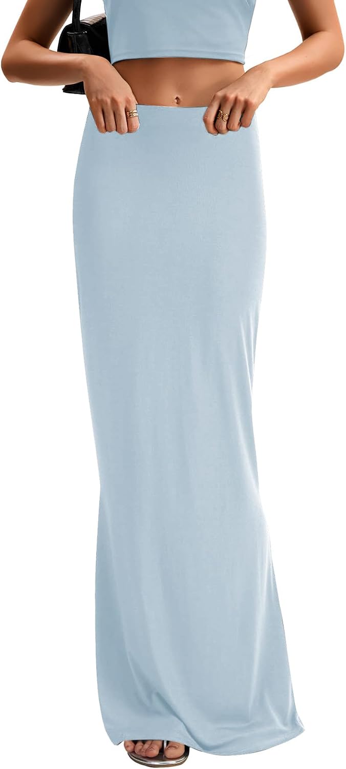 KIFOVEN Women's High Waist Elastic Flare Sexy Bodycon Basic Slim Maxi Skirt