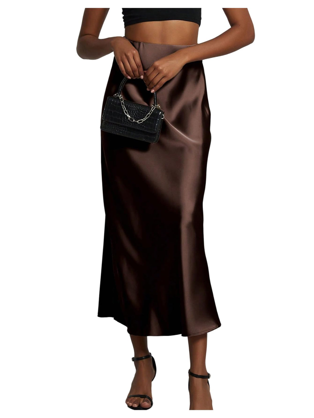 SHENHE Women's Satin Maxi High Waisted A Line Fishtail Skirt