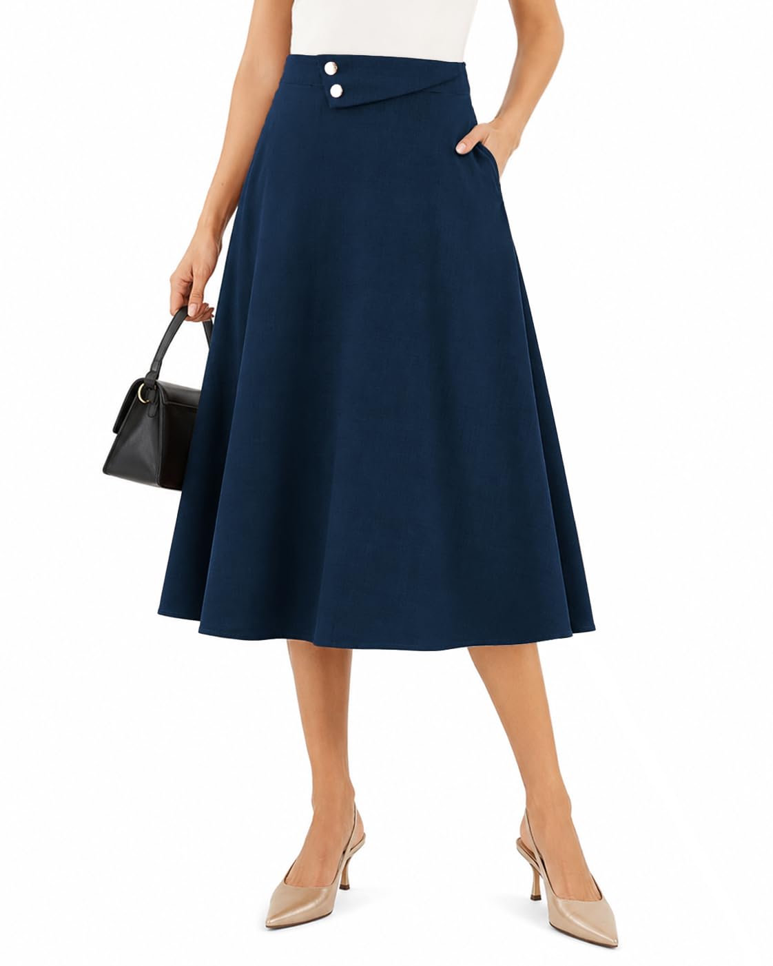 Dressystar Women's Midi Skirt with Pockets A Line Skirts for Business Work