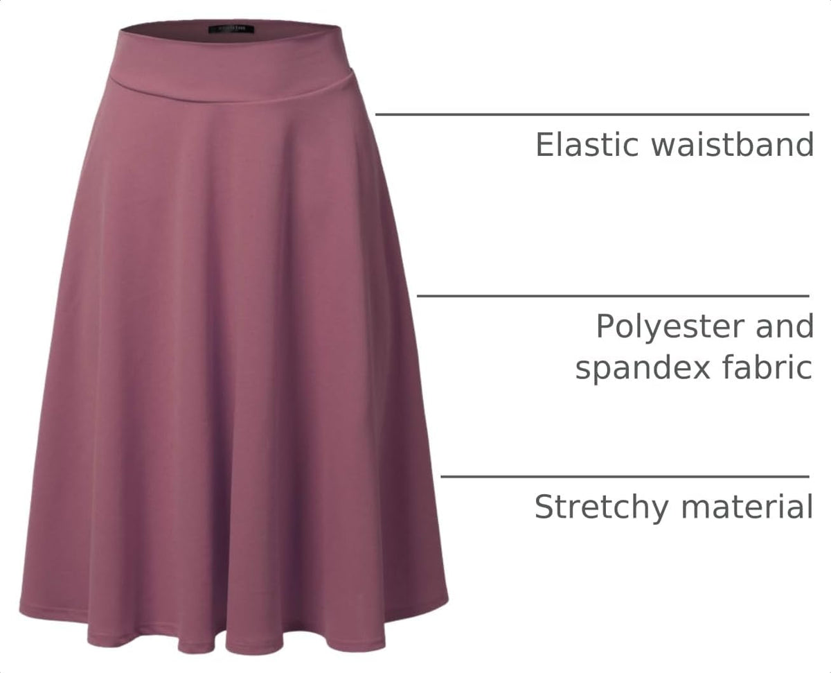 SSOULM A-Line Midi Skirt - Made in USA - Stretchy High Waisted Flare Skirts with Plus Size