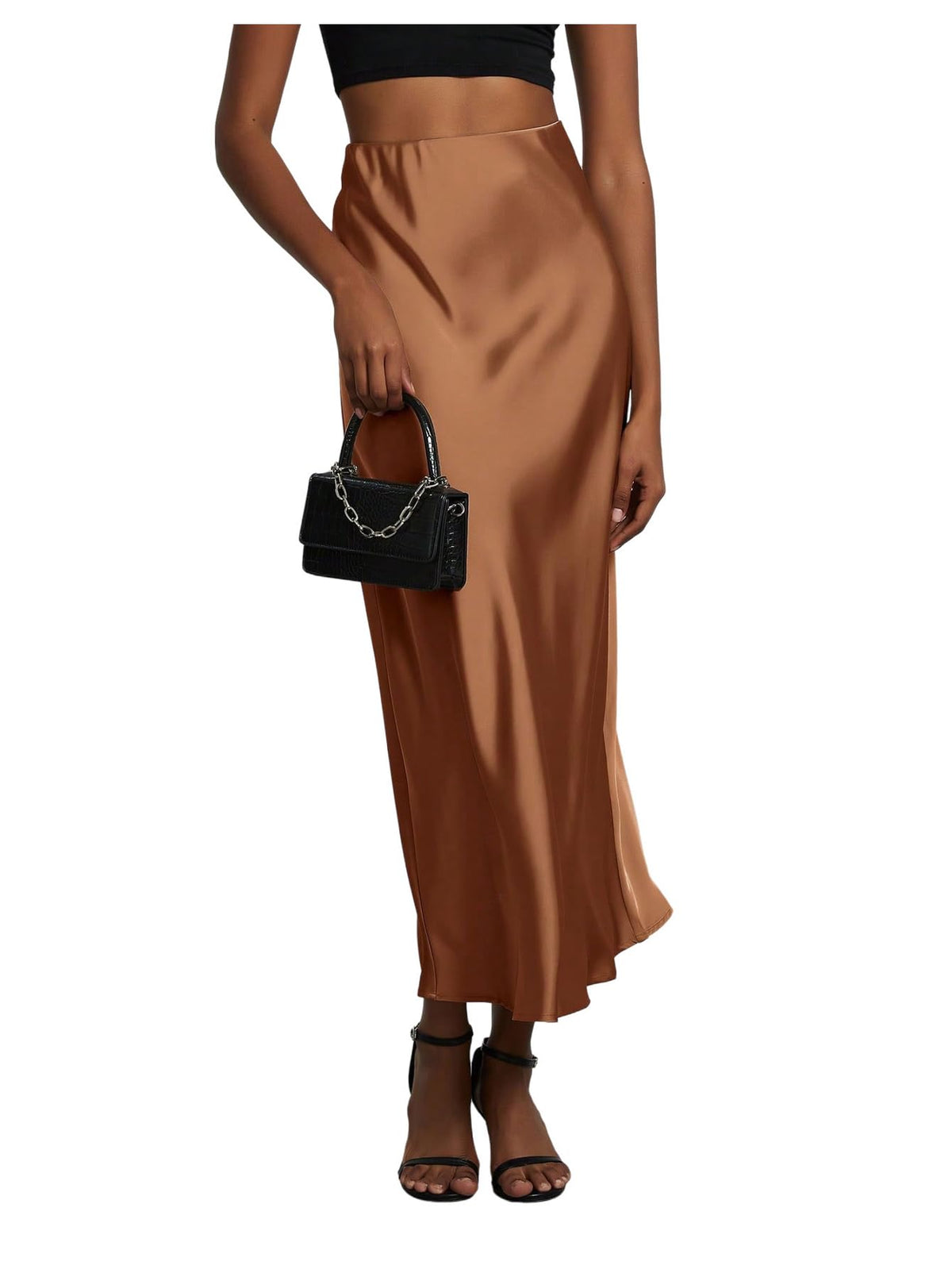 SHENHE Women's Satin Maxi High Waisted A Line Fishtail Skirt