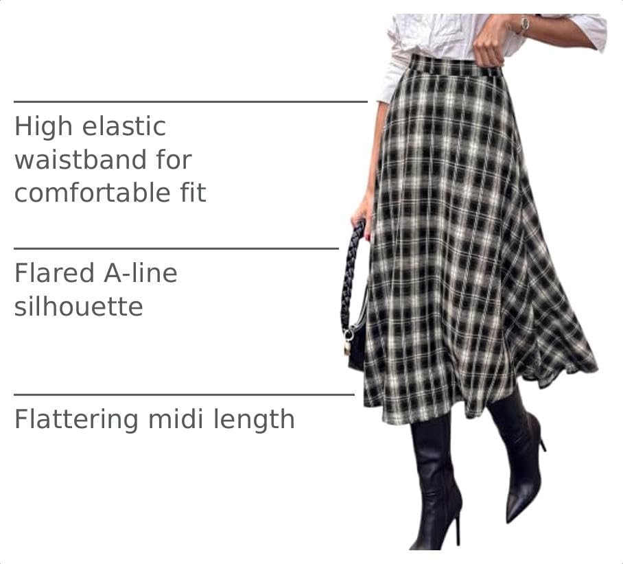 PRETTYGARDEN Women's Plaid High Waisted A-Line Midi Skirts