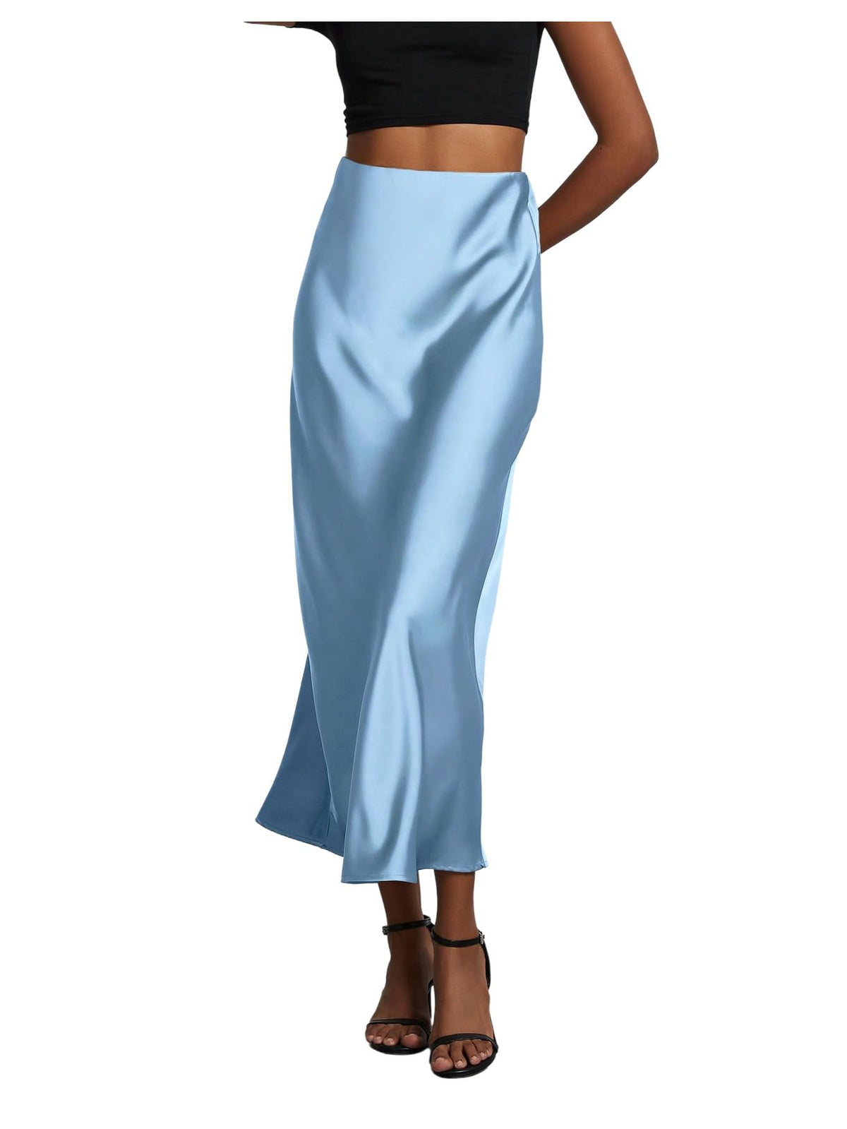 SHENHE Women's Satin Maxi High Waisted A Line Fishtail Skirt