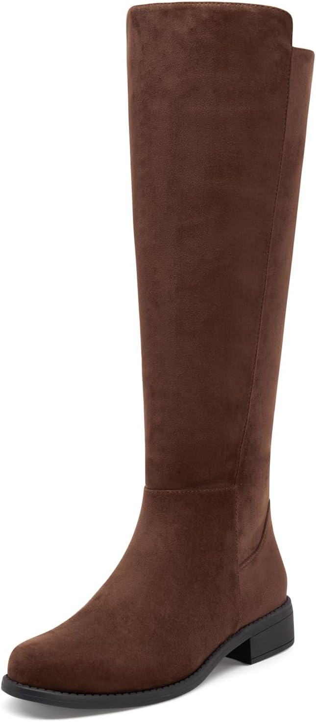 Coutgo Knee High Boots Women Flat Low Heel Round Toe Zip Riding Tall Boots