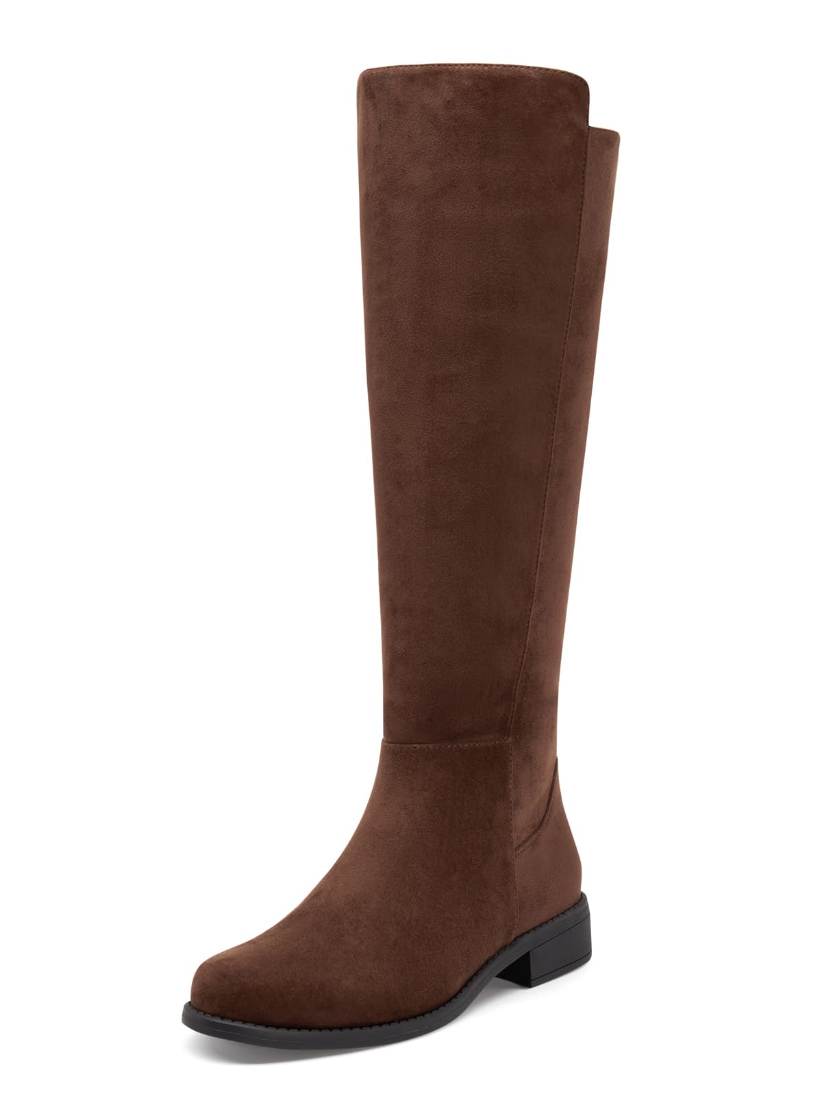 Coutgo Knee High Boots Women Flat Low Heel Round Toe Zip Riding Tall Boots
