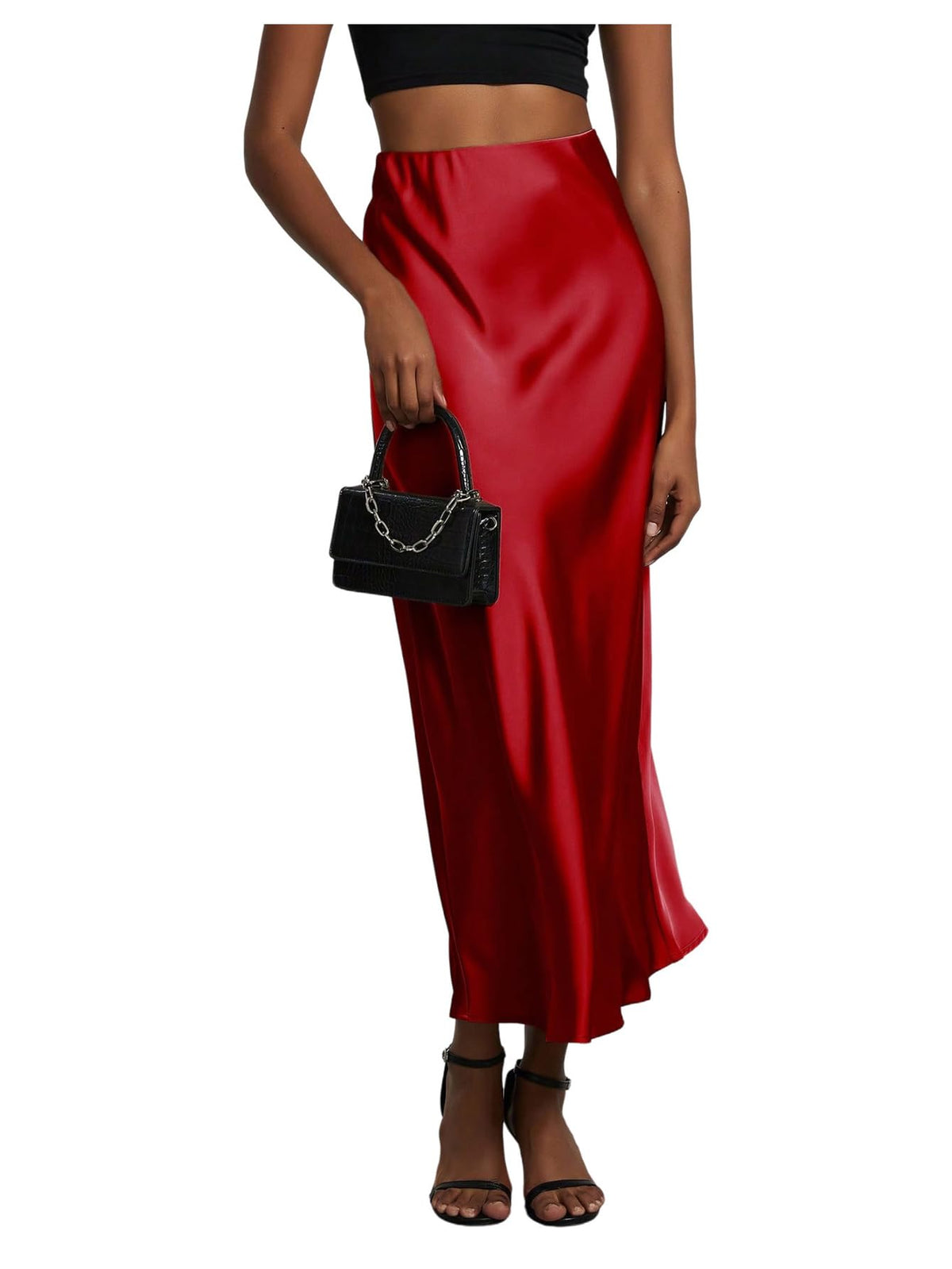 SHENHE Women's Satin Maxi High Waisted A Line Fishtail Skirt
