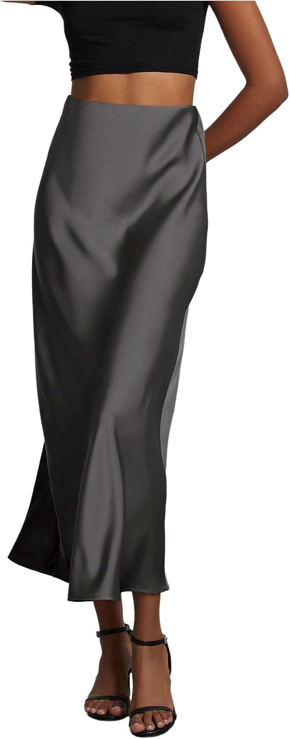 SHENHE Women's Satin Maxi High Waisted A Line Fishtail Skirt