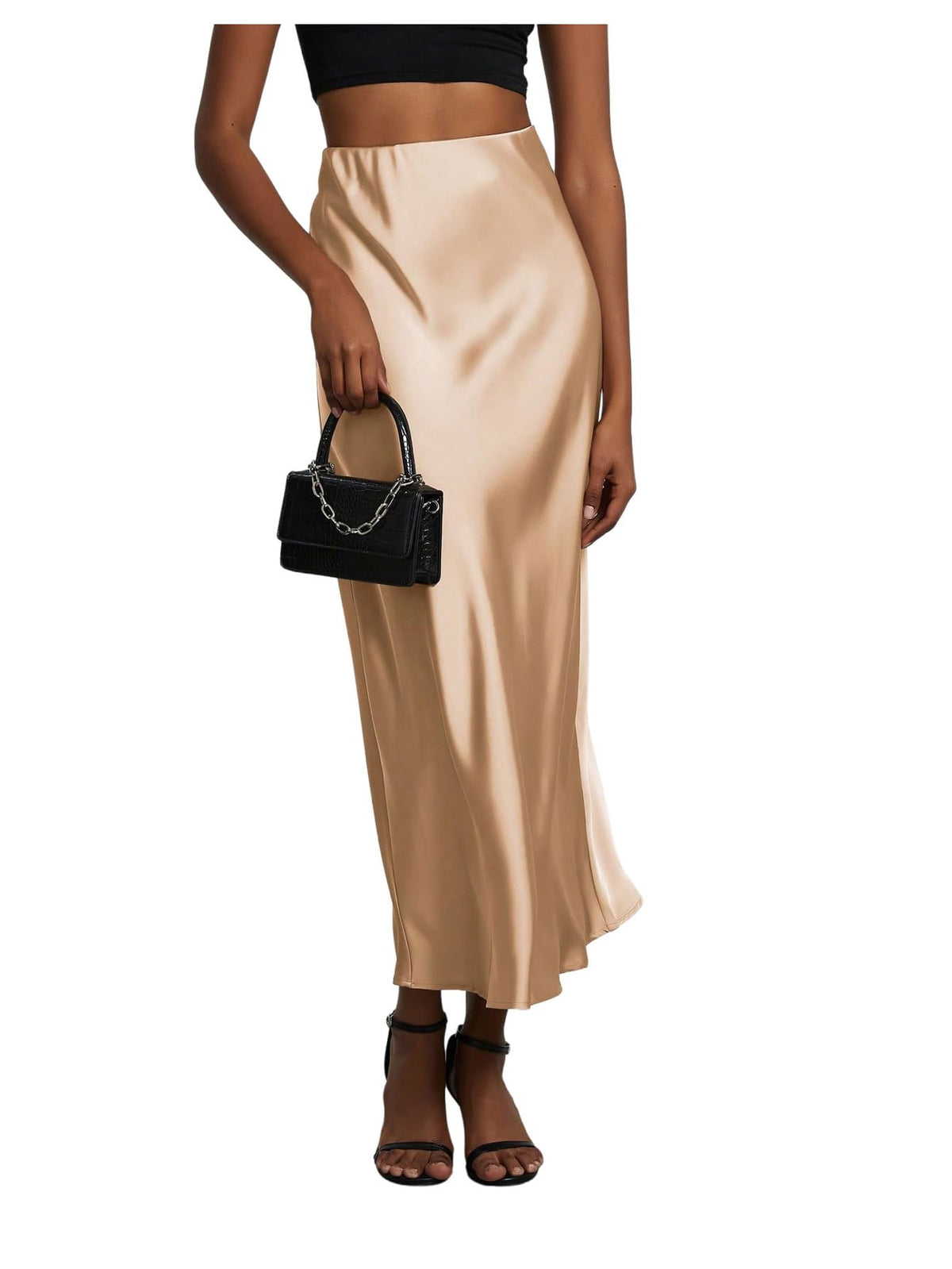 SHENHE Women's Satin Maxi High Waisted A Line Fishtail Skirt