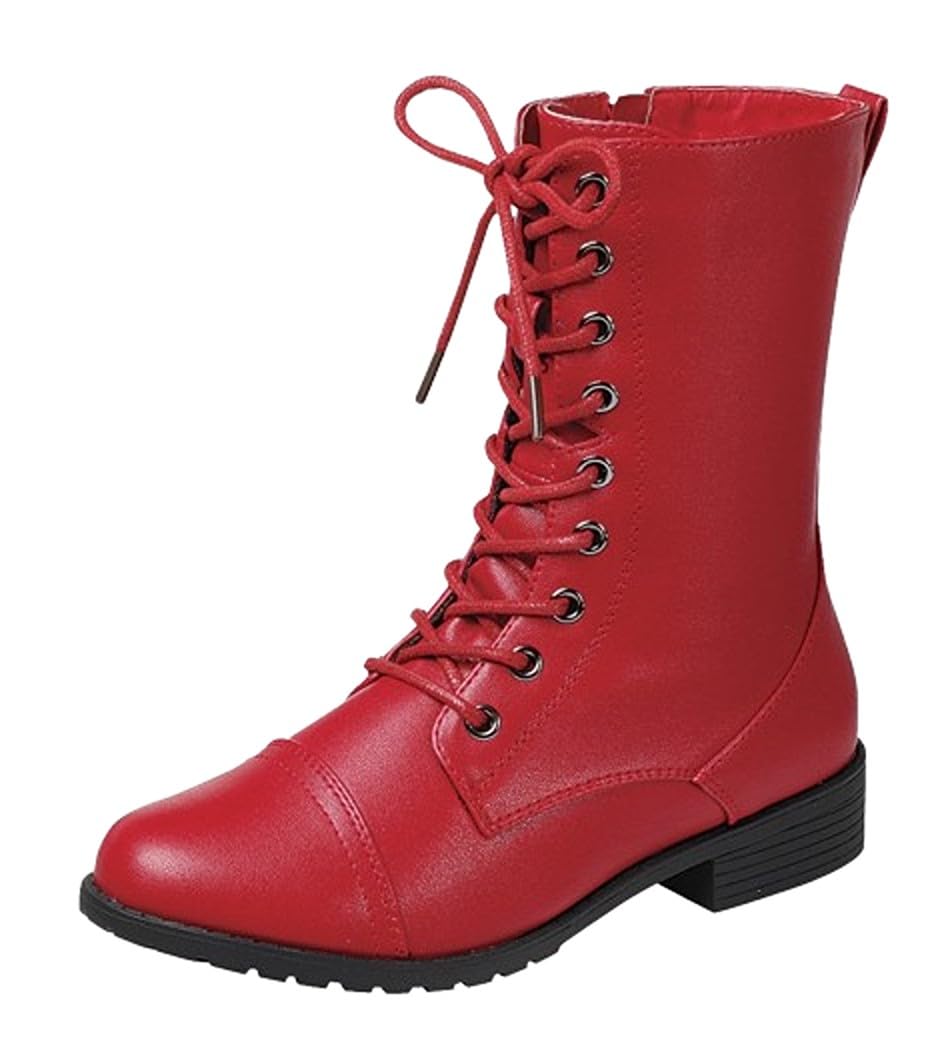 Forever Link Womens Round Toe Military Lace Up Knit Ankle Cuff Low Heel Combat Boots