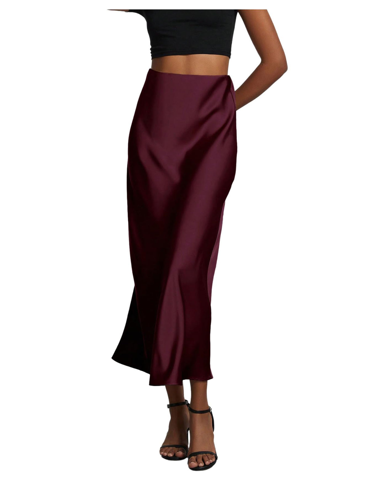 SHENHE Women's Satin Maxi High Waisted A Line Fishtail Skirt