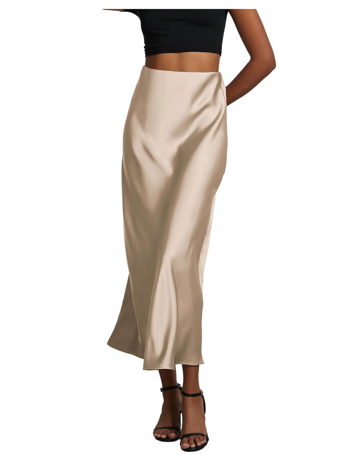 SHENHE Women's Satin Maxi High Waisted A Line Fishtail Skirt