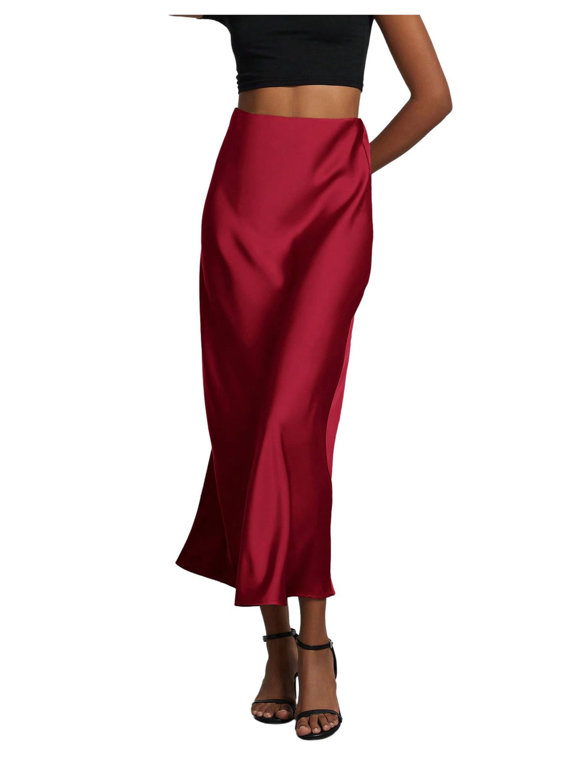 SHENHE Women's Satin Maxi High Waisted A Line Fishtail Skirt