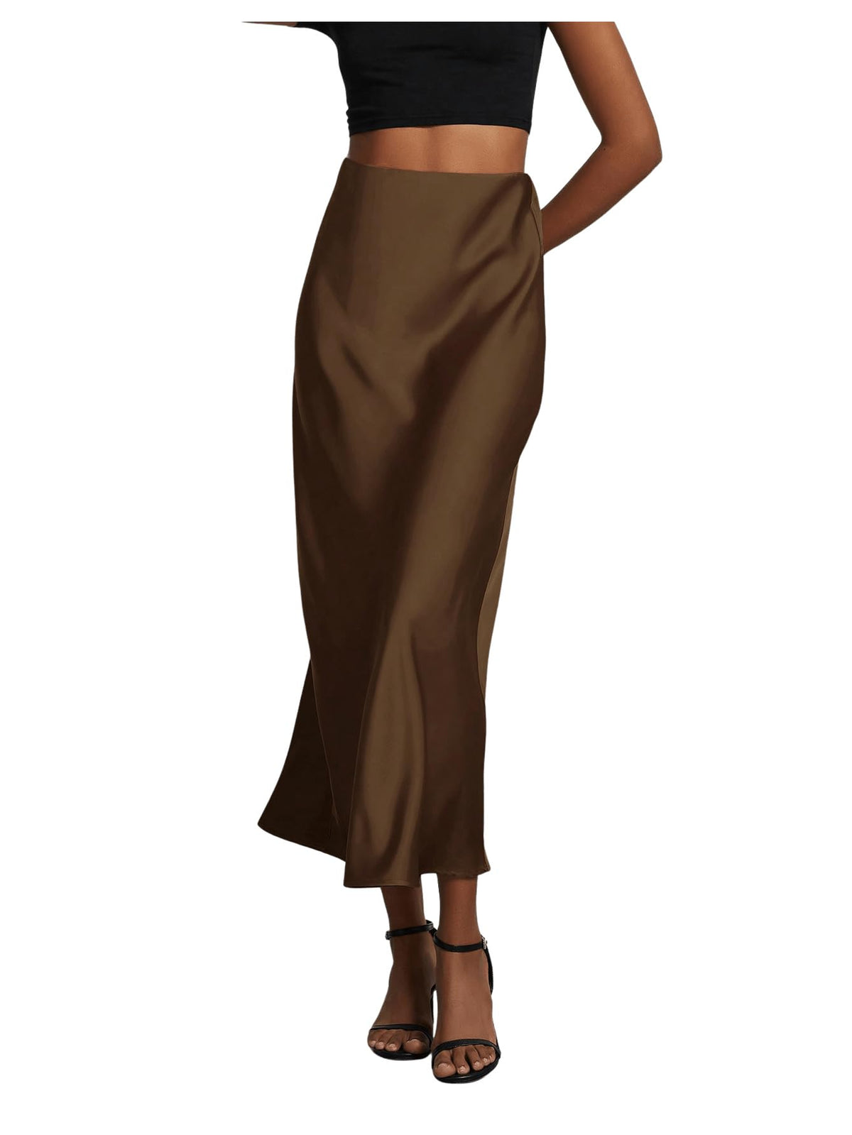 SHENHE Women's Satin Maxi High Waisted A Line Fishtail Skirt