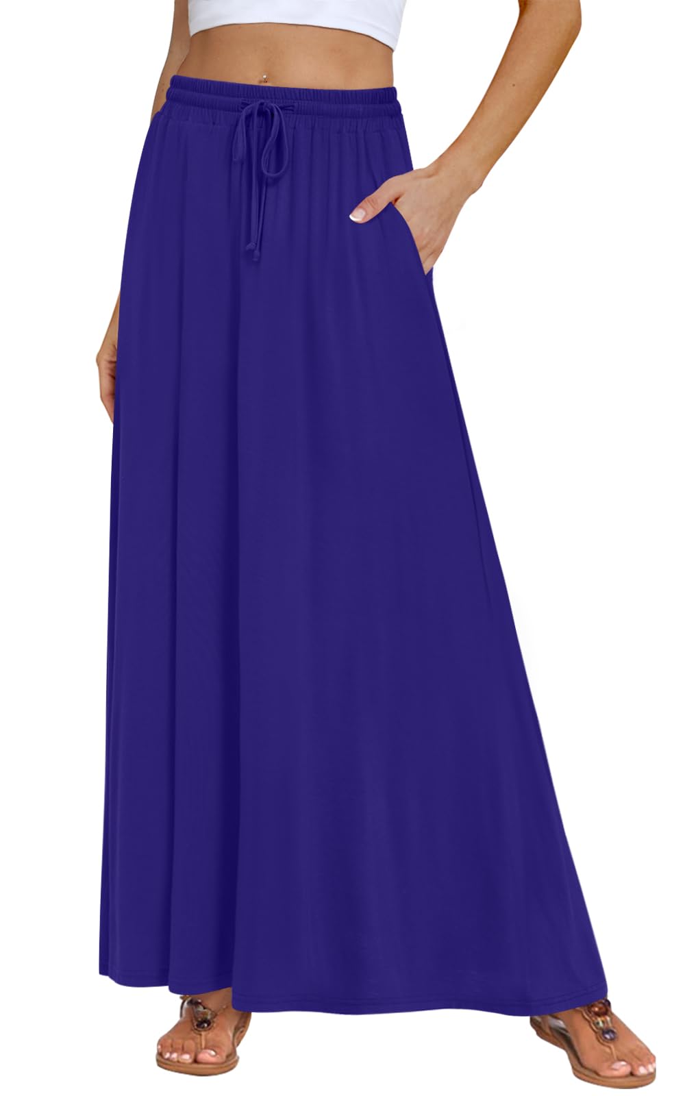 DB MOON Womens Maxi Skirt 2026 Casual Flowy Elastic High Waist Long Skirts with Pockets