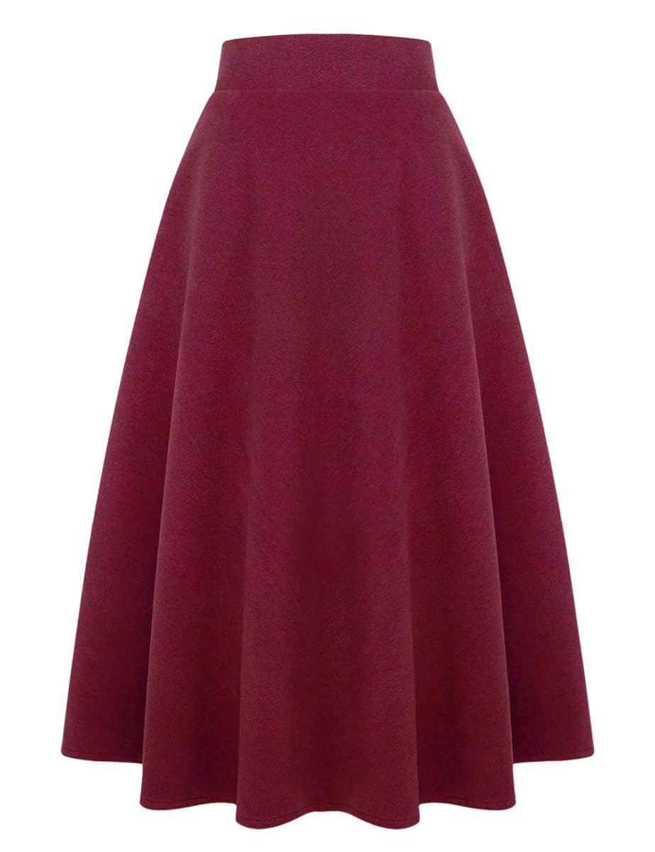 IDEALSANXUN Womens Plaid Wool Skirts Elastic Waist A-Line Pleated Tartan Long Skirts