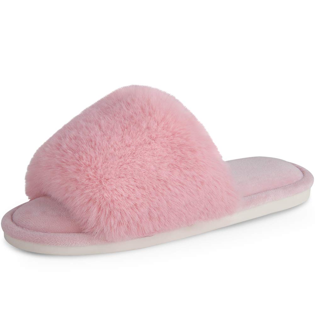 Parlovable Fuzzy Slippers for Women Open-Toe Slip On