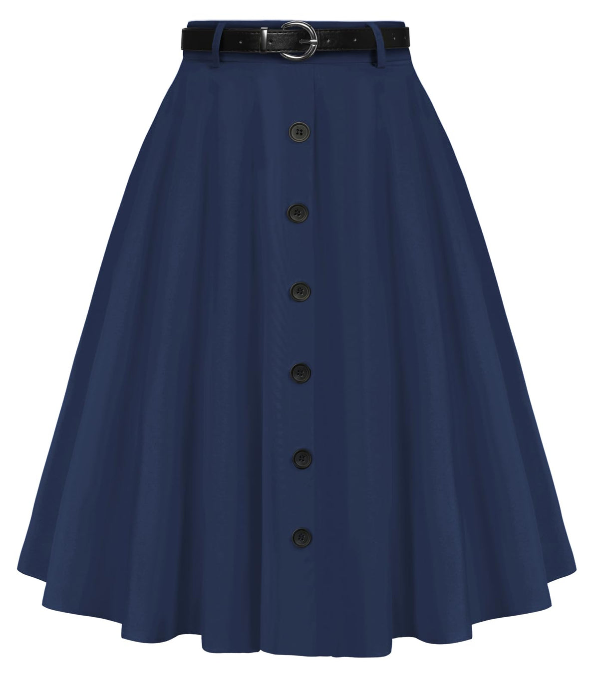 Belle Poque Women's Vintage Stretch High Waist A-Line Flared Midi Skirts with Pockets & Belts