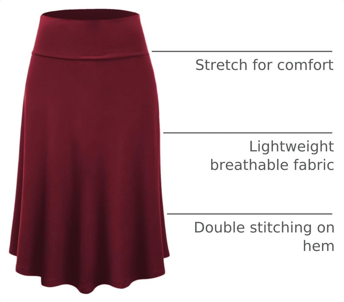 Lock and Love Women's Solid Ombre Lightweight Flare Midi Pull On Closure Skirt S-XXXL Plus Size