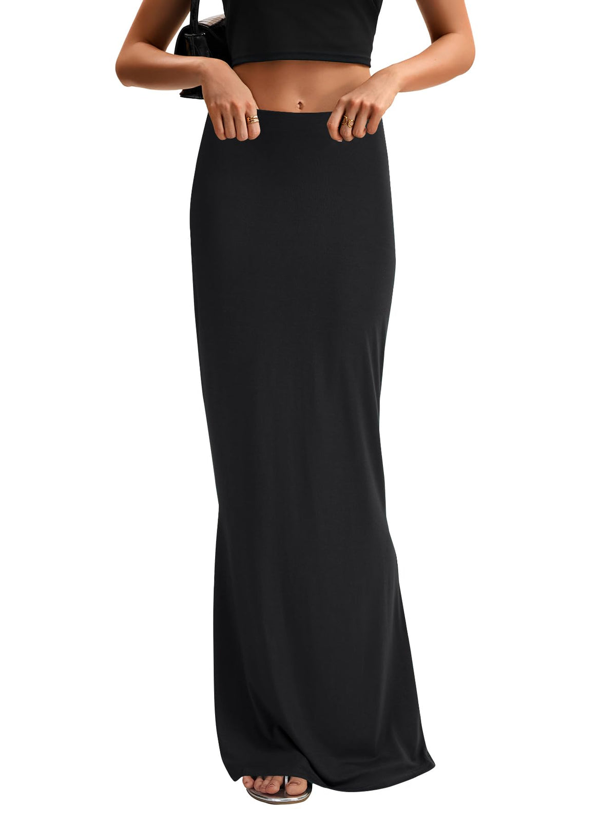KIFOVEN Women's High Waist Elastic Flare Sexy Bodycon Basic Slim Maxi Skirt