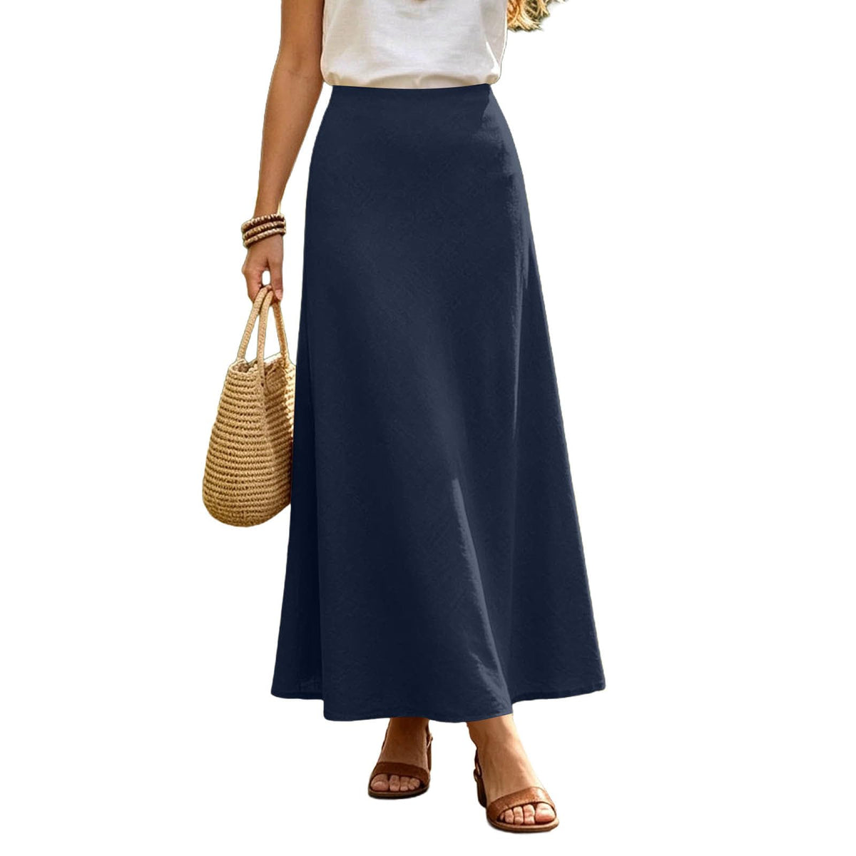 Women's Linen Maxi Skirt High Waisted Long Skirts for Women