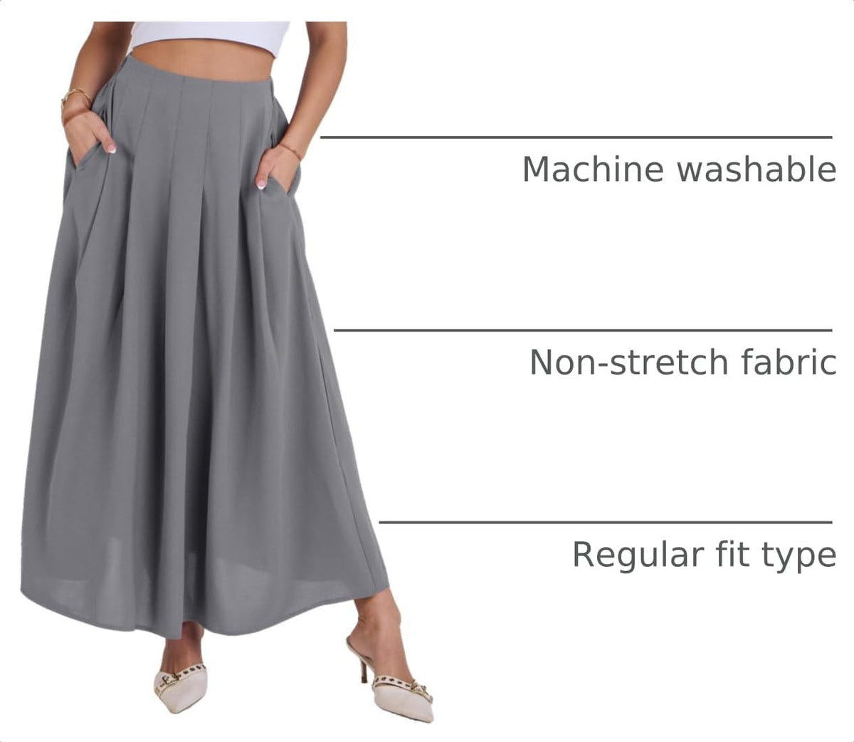 ANRABESS Womens Pleated Maxi Skirts High Waisted Ankle Length with Pockets