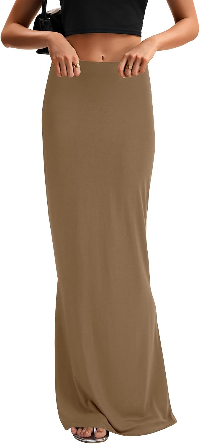 KIFOVEN Women's High Waist Elastic Flare Sexy Bodycon Basic Slim Maxi Skirt