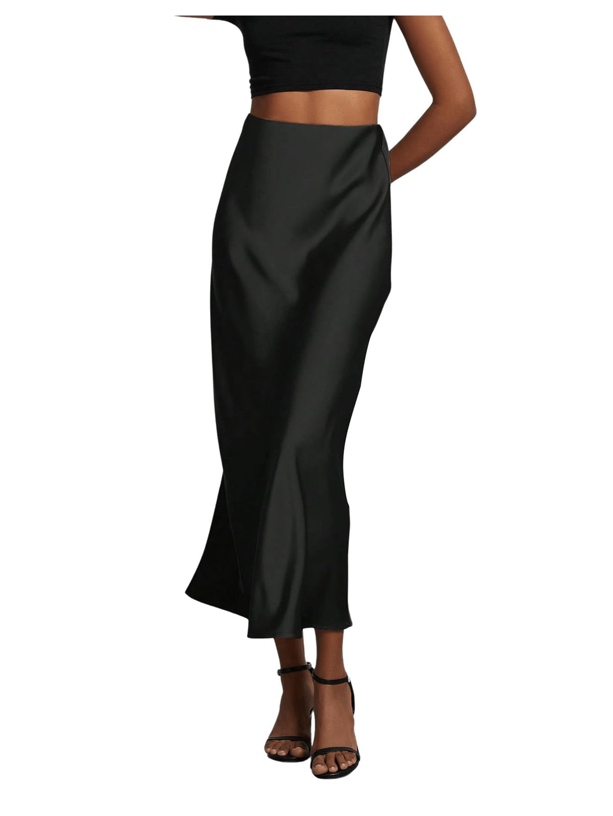 SHENHE Women's Satin Maxi High Waisted A Line Fishtail Skirt