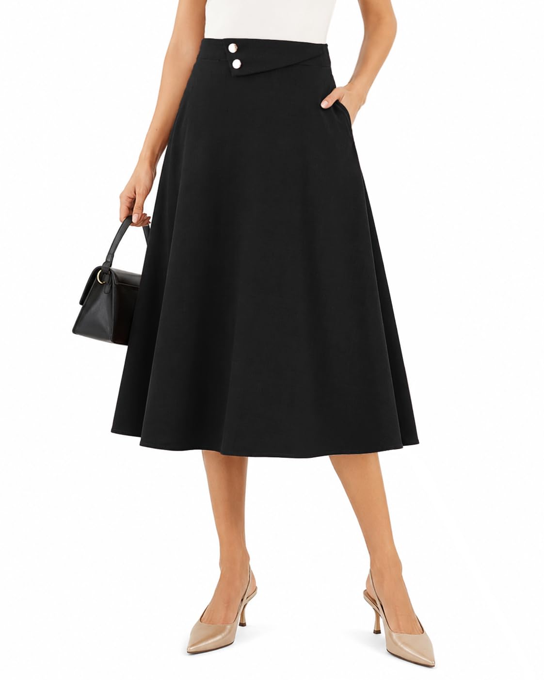 Dressystar Women's Midi Skirt with Pockets A Line Skirts for Business Work