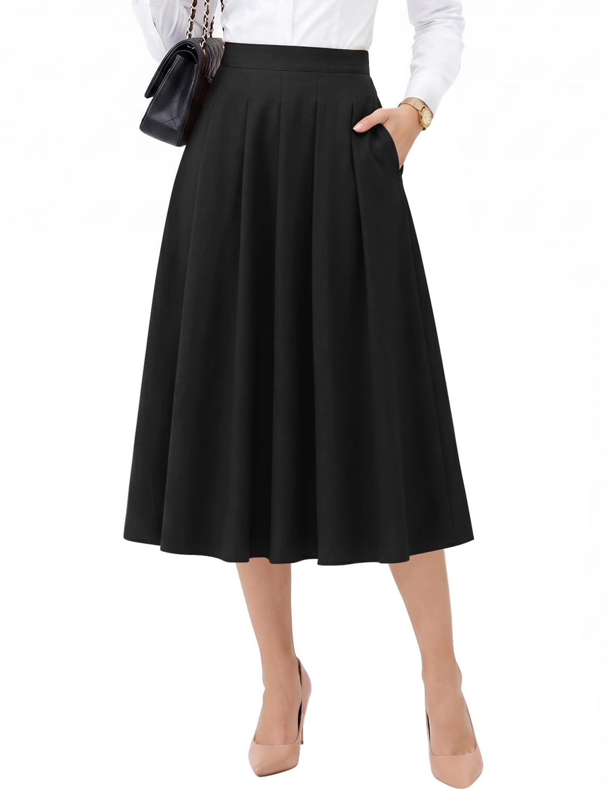 Dressystar Pleated Midi Skirts for Women Business Work with Pockets