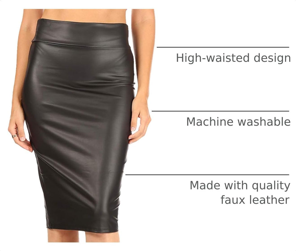 Faux Leather Skirts for Women High Waisted Leather Bodycon Pencil Skirt