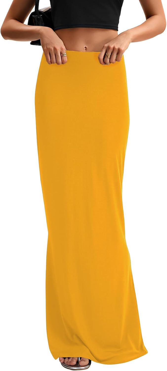 KIFOVEN Women's High Waist Elastic Flare Sexy Bodycon Basic Slim Maxi Skirt