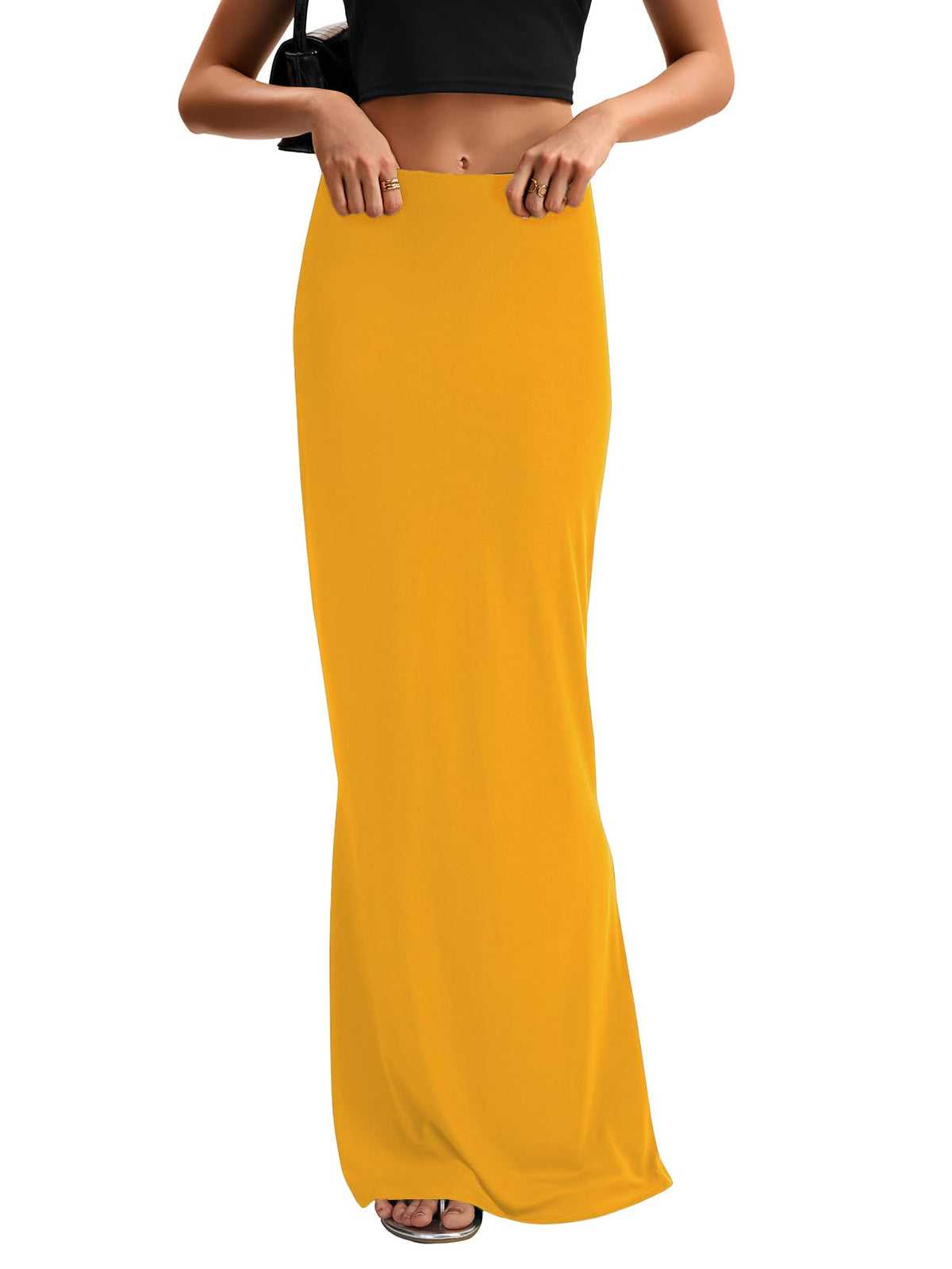 KIFOVEN Women's High Waist Elastic Flare Sexy Bodycon Basic Slim Maxi Skirt