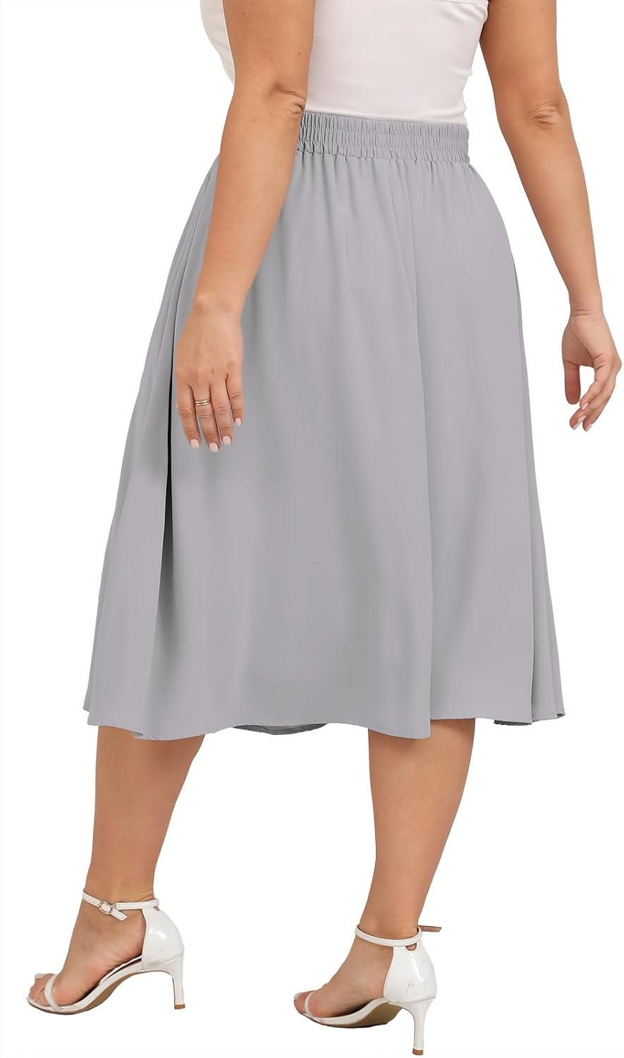 Xpenyo Womens Plus Size Midi Skirts Summer Elastic High Waisted Boho Casual Beach Flowy Swing Knee Length Skirts with Pockets