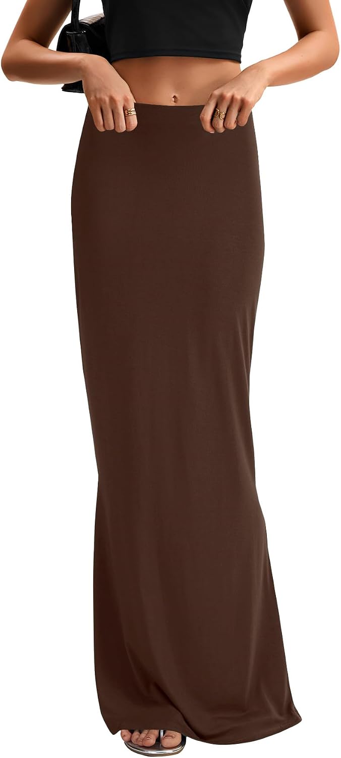 KIFOVEN Women's High Waist Elastic Flare Sexy Bodycon Basic Slim Maxi Skirt