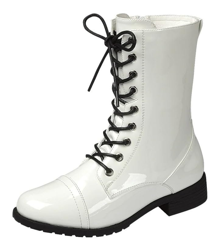 Forever Link Womens Round Toe Military Lace Up Knit Ankle Cuff Low Heel Combat Boots