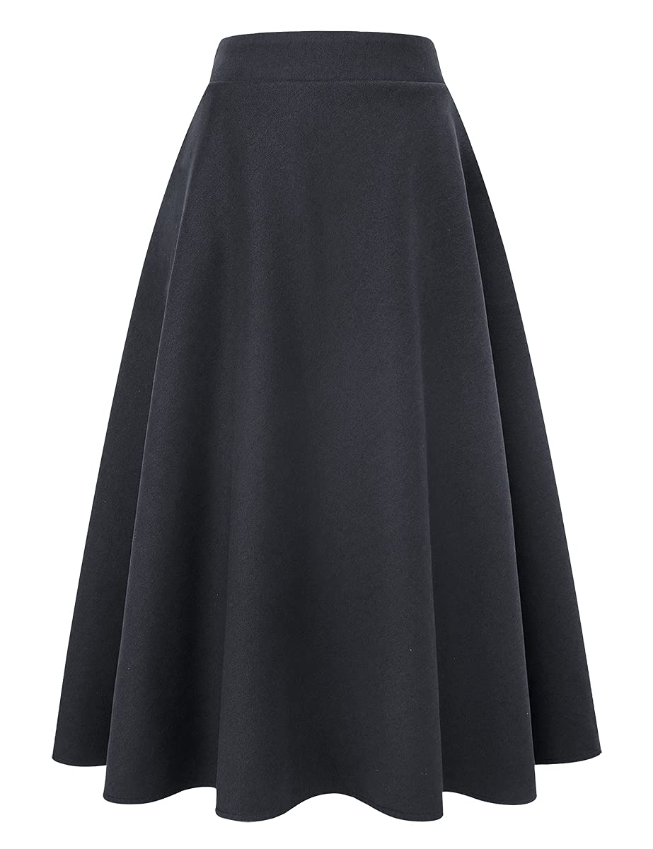 IDEALSANXUN Womens Plaid Wool Skirts Elastic Waist A-Line Pleated Tartan Long Skirts