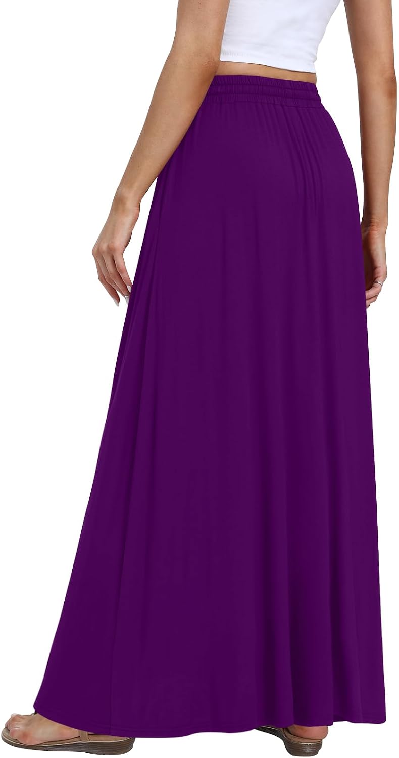 DB MOON Womens Maxi Skirt 2026 Casual Flowy Elastic High Waist Long Skirts with Pockets