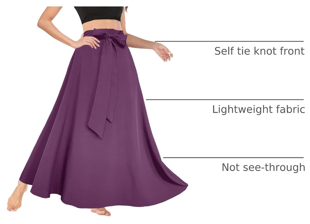 Afibi Women's High Waist Skirt Tie Front A-Line Flowy Long Maxi Skirts with Pockets