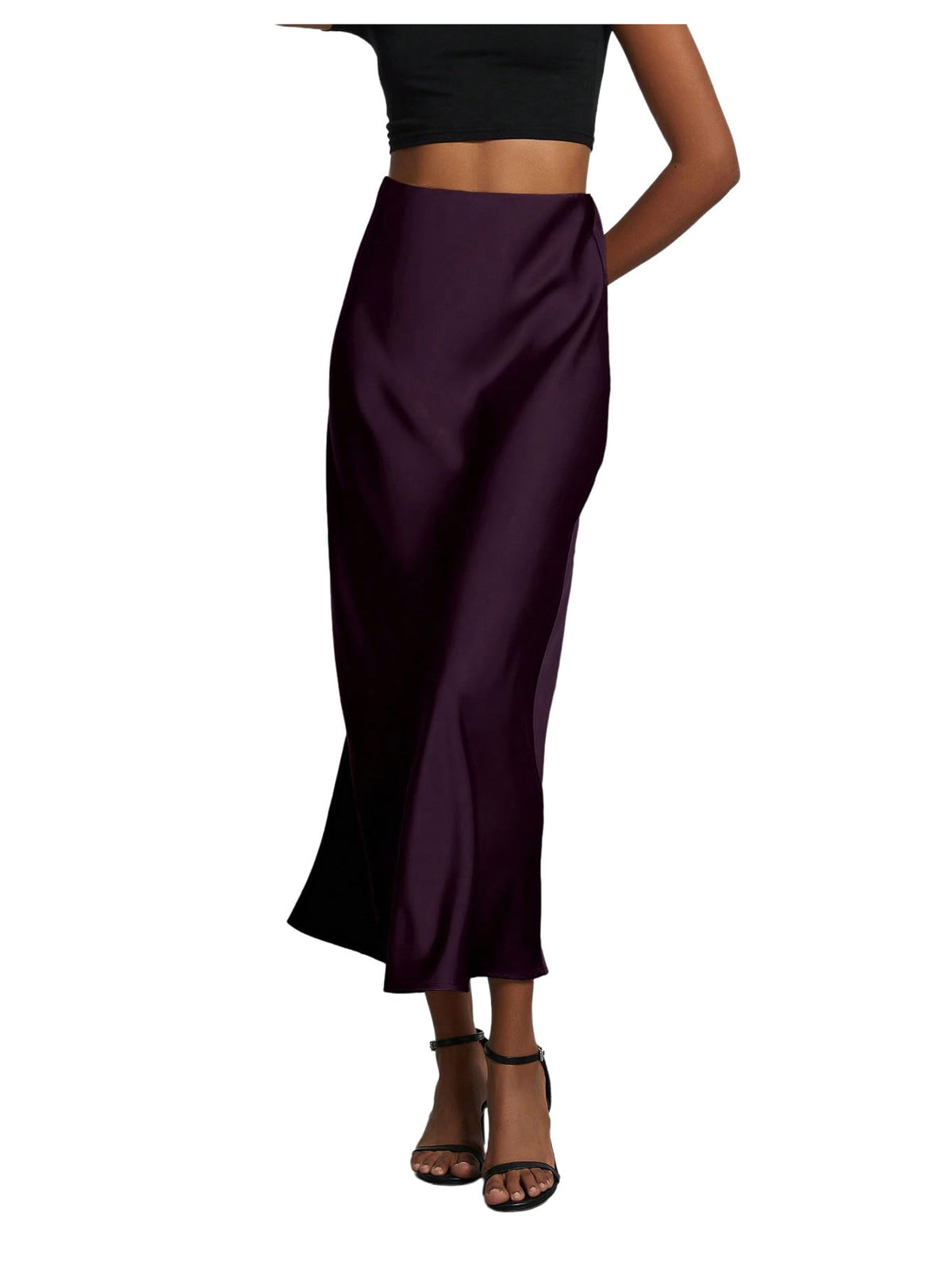 SHENHE Women's Satin Maxi High Waisted A Line Fishtail Skirt